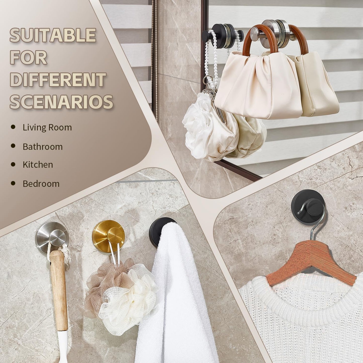 ModeVista GripLock™ Drill-Free Suction Hooks